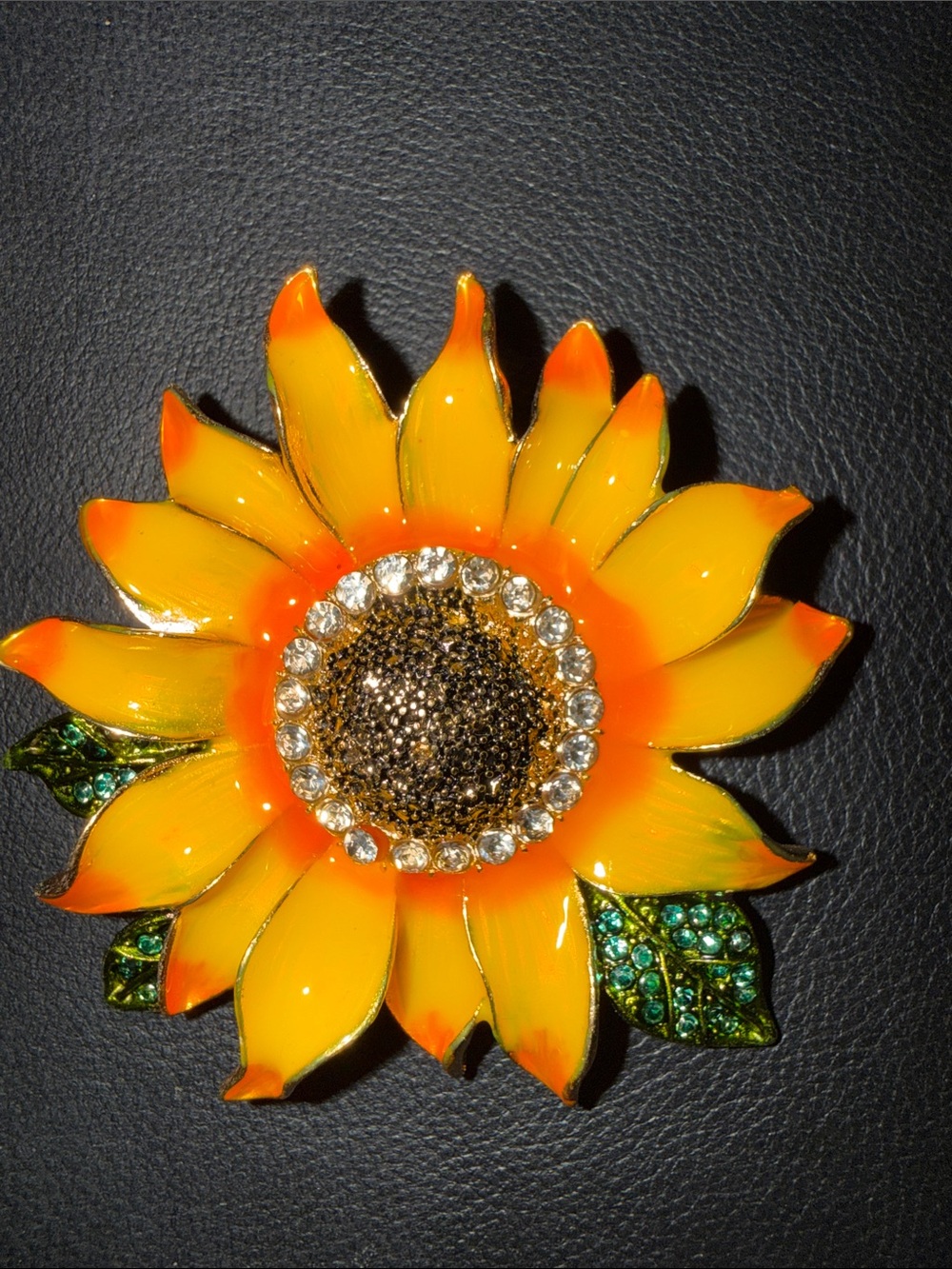 Sunflower Crystal Brooch in Yellow and Green